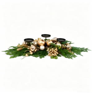 luxury gold christmas centerpiece with 3 candle holders 76cm festive table decor