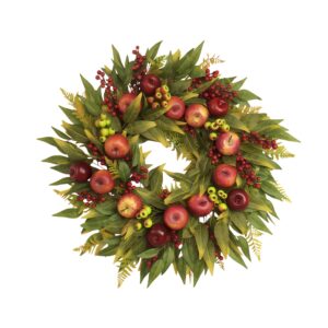 elevate your seasonal decor with this lush autumn harvest apple berry leaf wreath (353007)