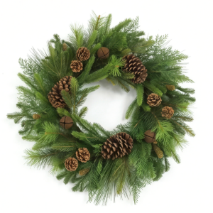 luxury 66cm pinecone & bell evergreen christmas wreath, artificial front door wreath, holiday home decor for mantel, porch, 353189