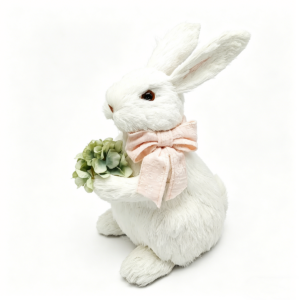 luxury sitting easter bunny figurine with pink bow – 32cm spring table decor