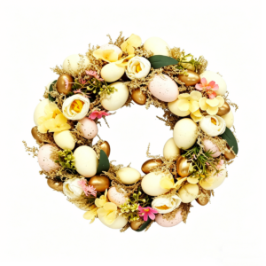 easter egg wreath with yellow tulips & gold accents 32cm spring door decor