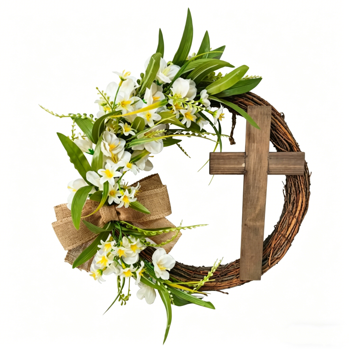 easter religious cross wreath with white flowers & burlap bow, rustic grapevine front door wreath, christian spring home decor 42cm easter religious cross wreath with white flowers & burlap bow, rustic grapevine front door wreath, christian spring home decor 42cm