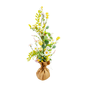 easter floral arrangement with eggs, 51cm artificial daisy & spring sprig in burlap base, perfect for spring home & table decor, 37shf095