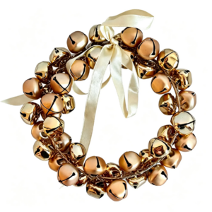 🔔 gold jingle bell wreath with satin bow, christmas front door wreath, festive holiday home decor